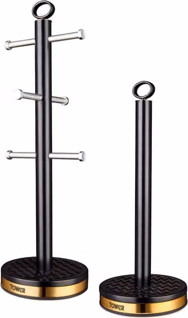 Empire Black Stainless Steel 6 Cup Mug Tree and Towel Pole Set