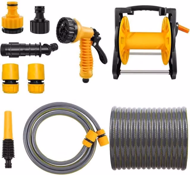 FLAVORA Compact Multicolour Garden Hose Reel with 15m Hose