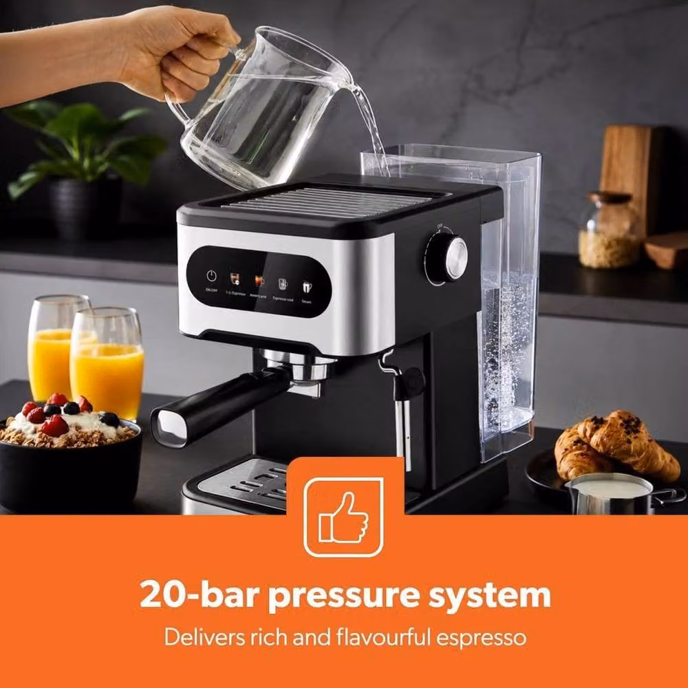 FLAVORA Bar Espresso Machine and Milk Frother with Steam Wand, 1350W, Black, W: 100 cm, D: 60 cm – 3