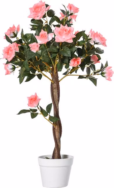 Outsunny Artificial Rose Tree with 21 Pink and Green Flowers, Height: 90 cm – 1