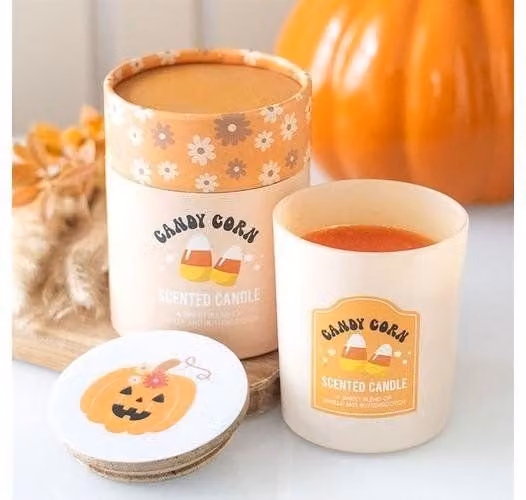 KDMD Candy Corn Vanilla and Butterscotch Gourmand Scented Candle in Peach