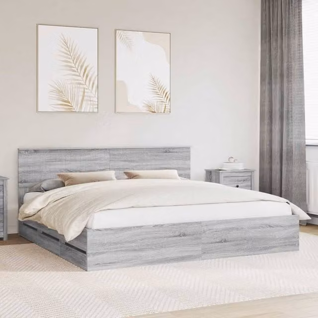 Berkfield Home Modern Bed Frame with Drawers in Grey Sonoma, Engineered Wood, 200 x 200 cm