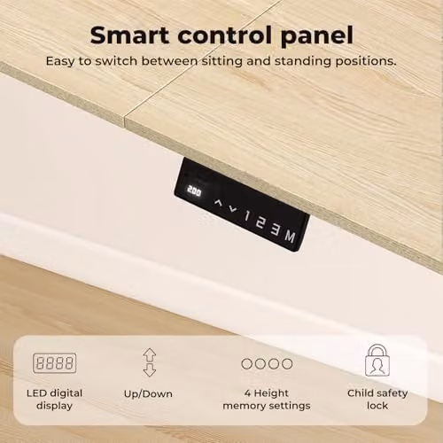 Levede Electric Height Adjustable Standing Desk with 4 Memory Smart Panel and Splice Board in Oak Wood, W: 160 cm, D: 80 cm – 3