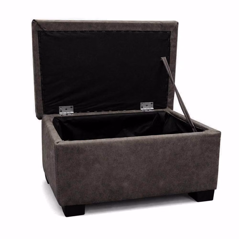 Furnishings For Less UK Oakland Charcoal Leather Look Storage Footstool W/D/H: 61 x 41 x 41 cm – 2