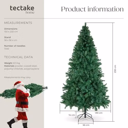 tectake Artificial Christmas Tree in Green with Dense Needles and Metal Stand, Height: 230 cm – 6