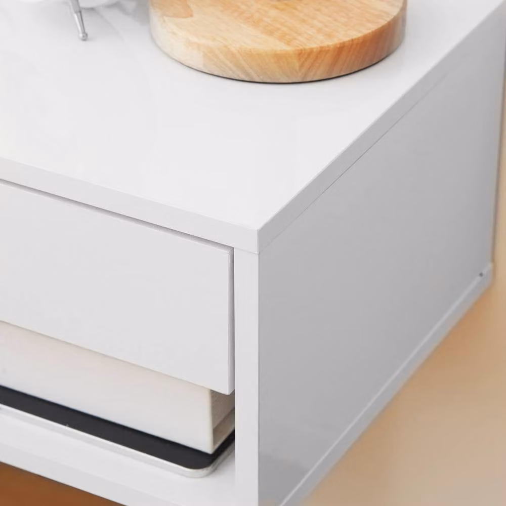 STILVORA Set of 2 Wall Mounted Bedside Tables with Drawer, White – 4