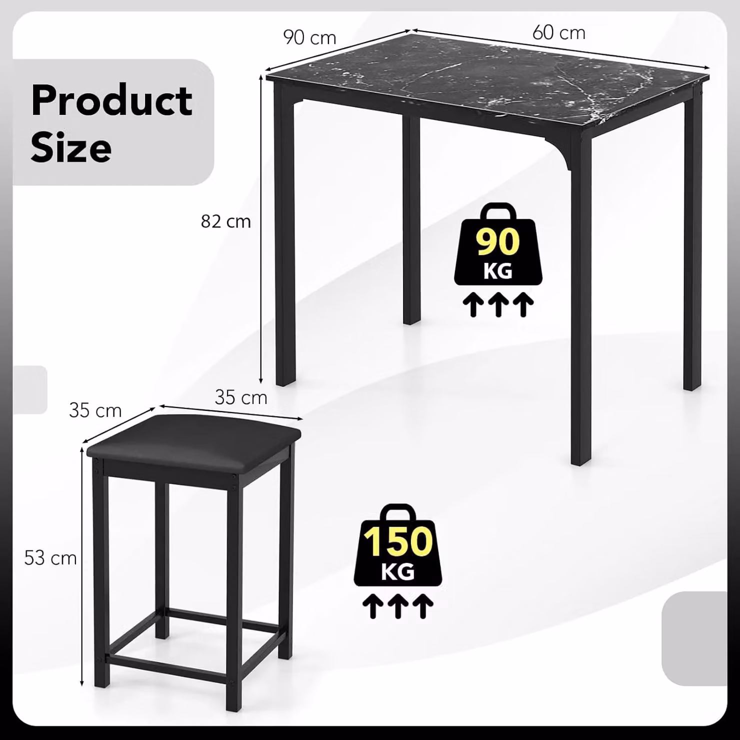 Gymax 3-Piece Modern Dining Set with Rectangular Counter-Height Bar Table and Upholstered Stools in Black – 2