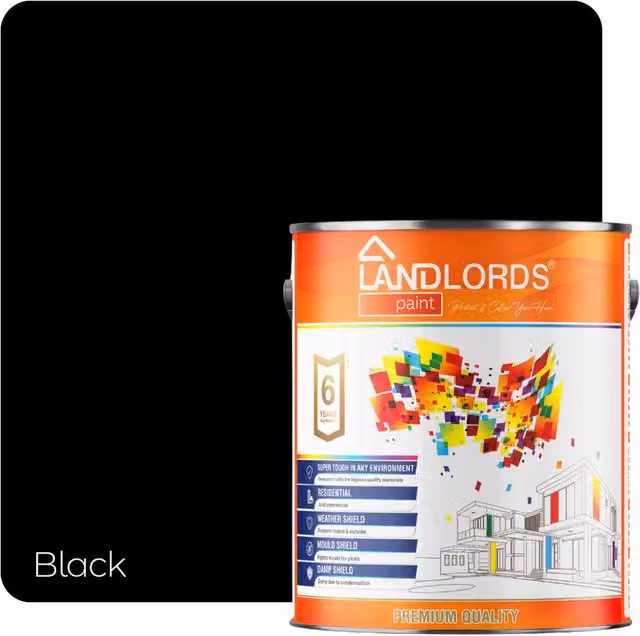 Landlords Black Satin Gloss Kitchen and Bathroom Paint, 20 l