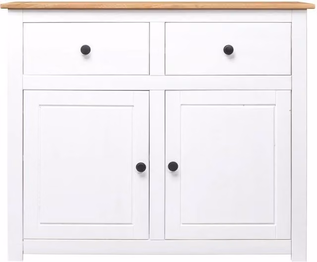 Berkfield Home Panama Range White Lacquered Solid Pinewood Sideboard W/D/H: 93 x 40 x 80 cm