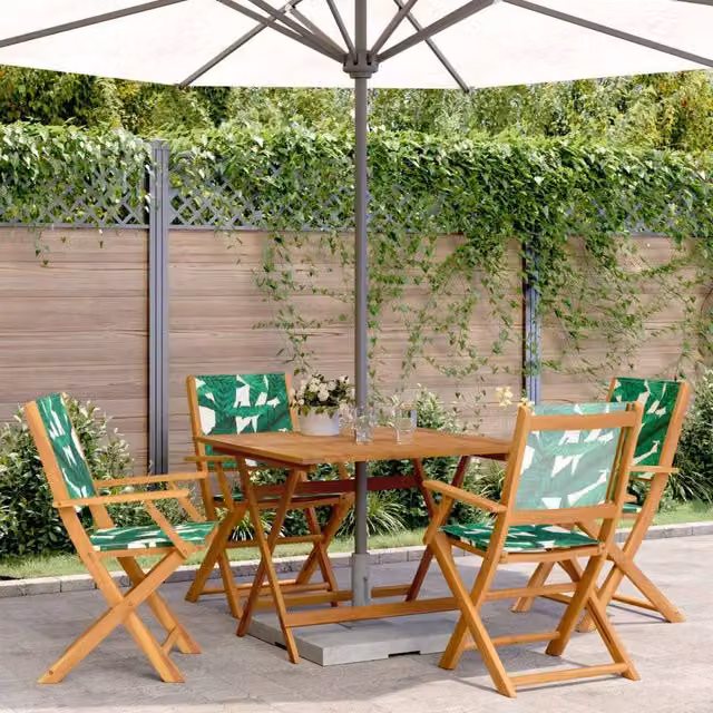 Berkfield Home 5 Piece Garden Dining Set in Green with Acacia Wood and Floral Pattern Fabric