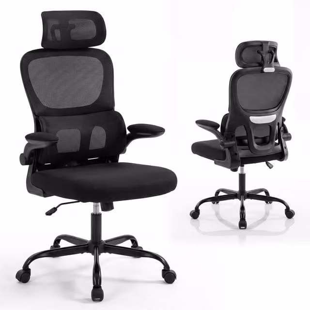 Costway Ergonomic Black Mesh Office Chair with Adjustable Headrest and Armrests