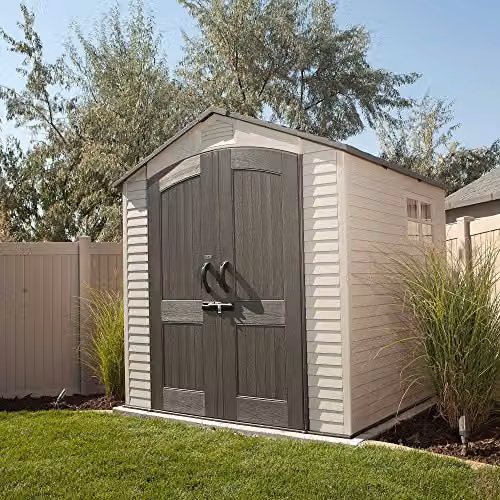 Lifetime 60190 Heavy Duty Plastic Shed with Window and Floor, Beige, W/D/H: 214 x 215 x 228 cm – 2