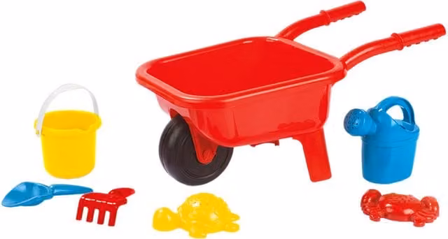 DOLU Wheelbarrow Beach Bucket and Spade Set in Multicolour and Red