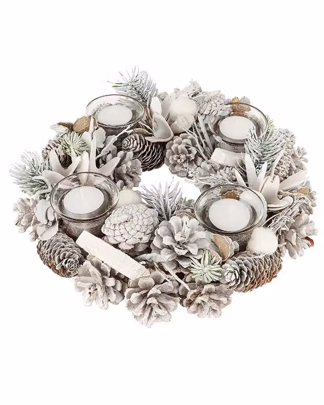 Dibor Wild Wonderland Christmas Table Decoration Centrepiece Candle Holders, Set of 2, White, Height: 30 cm – 2