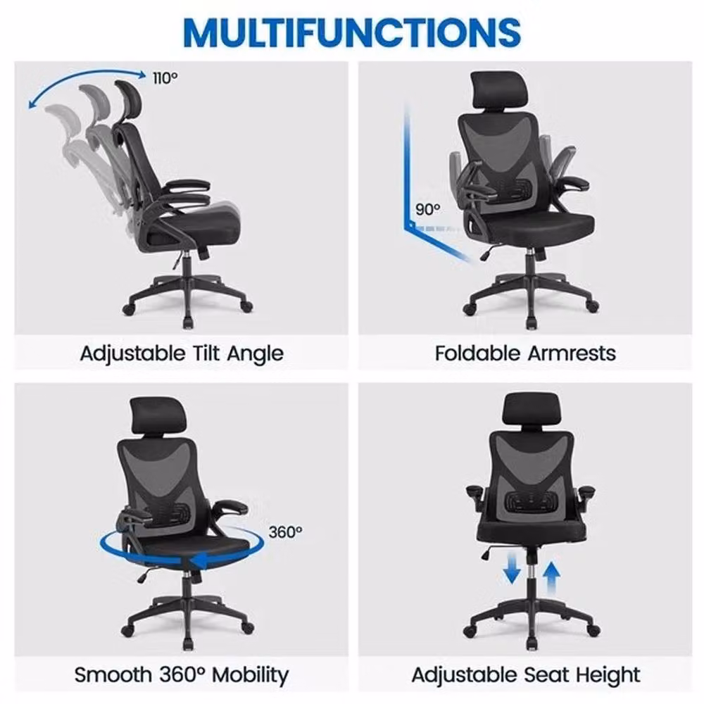 Kelvenix Ergonomic Home Office Swivel Chair in Black with Headrest and Armrests – 3