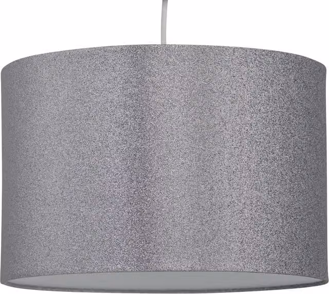 First Choice Lighting Silvery Grey Glitter Round Fabric Pendant Lightshade, Diameter: 25 cm