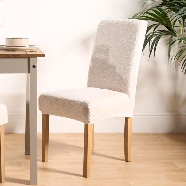 OHS Boucle Elastic Stretch High Back Dining Chair Protector Cover, Cream, Pack of 6