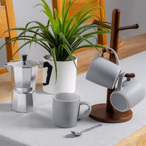 Argon Tableware Matte Grey Ceramic Stoneware Coffee Mugs, 350ml, Pack of 4 – 5