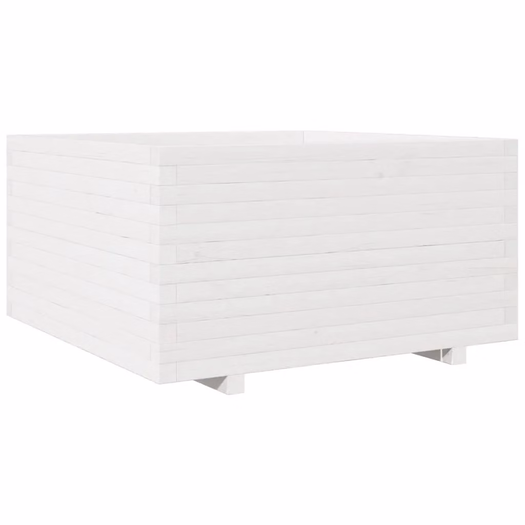 Berkfield Home White Solid Wood Pine Garden Planter Tub W: 90 cm, D: 90 cm, H: 49.5 cm – 2
