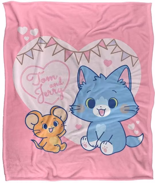 Warner Bros. Tom & Jerry Gokko Heart Silky Touch Super Soft Fluffy Throw Blanket, Pink and Multicolour, Extra Large – 1