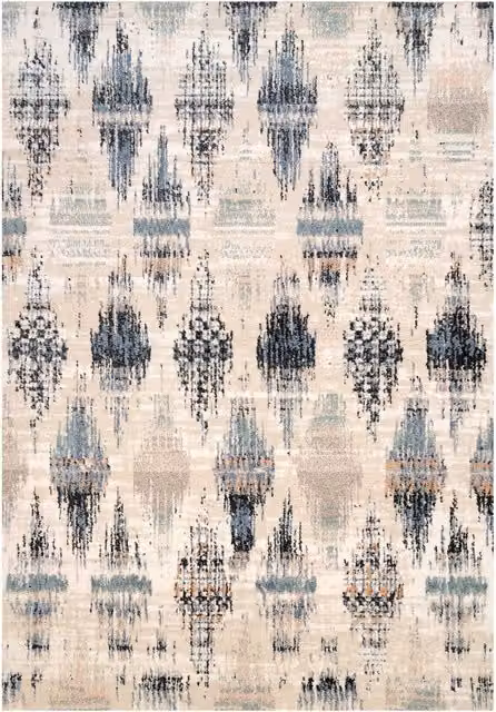 Kukoon Rectangular Diamond Trellis Area Rug in Beige, Blue, Pink and Anthracite, W: 80 cm, L: 150 cm