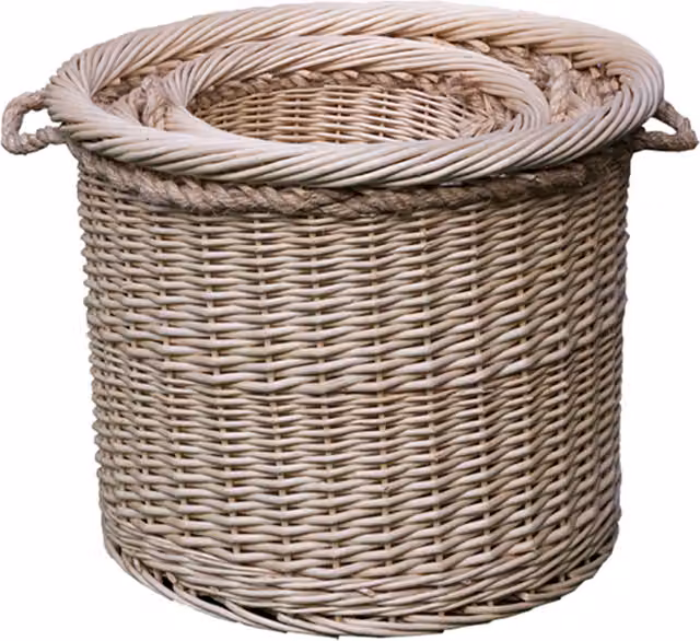 Set of 3 Red Open Weave Rattan Hampers with Handles in Brown and Beige