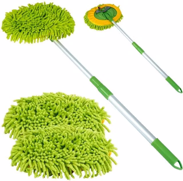 Nordara Telescopic Car Cleaning Brush Microfibre Mop Kit with 2 Mittens in Green and Multicolour