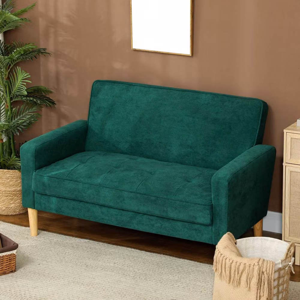 ERGOVEXA Two-Seater Modern Velvet Upholstered Sofa in Green, W/D/H: 130 x 74.5 x 82 cm – 3