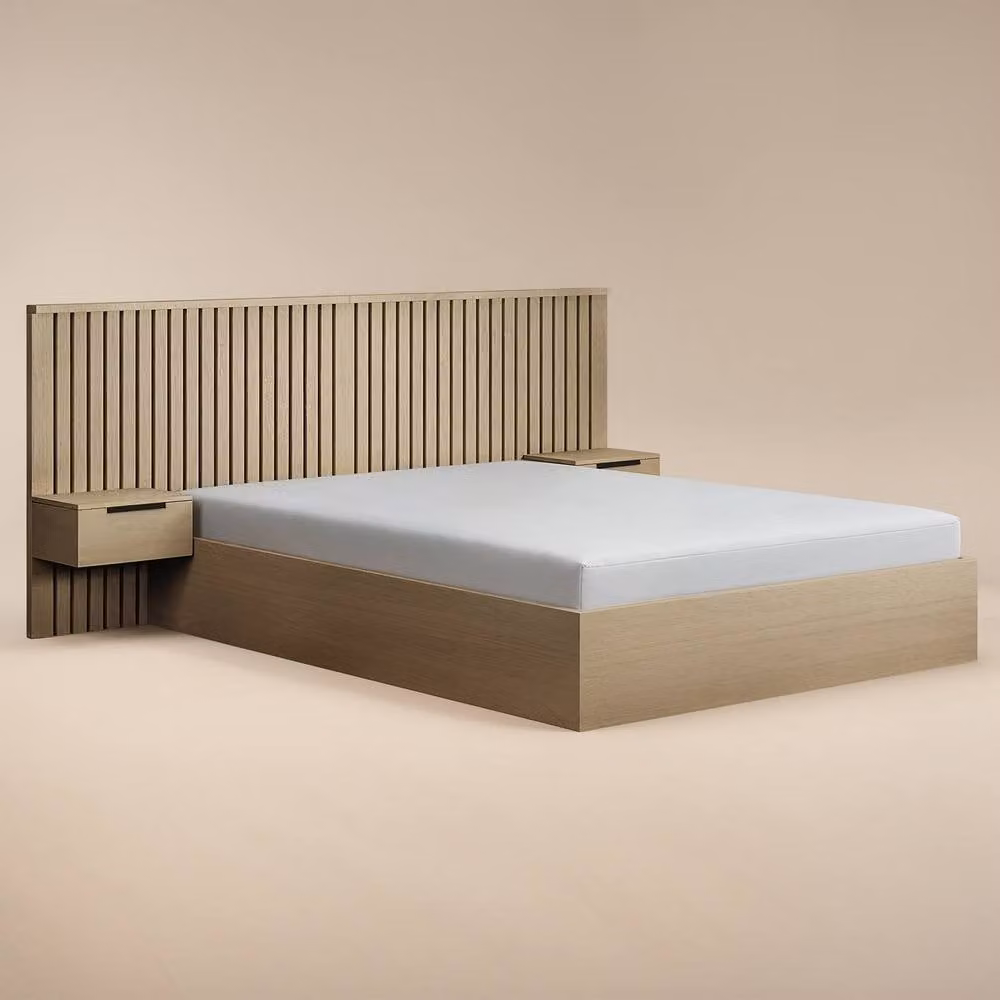 Solace+Co Taylor Hotel Ottoman Bed with Side Tables in Brown, W/D/H: 140 x 200 cm – 2