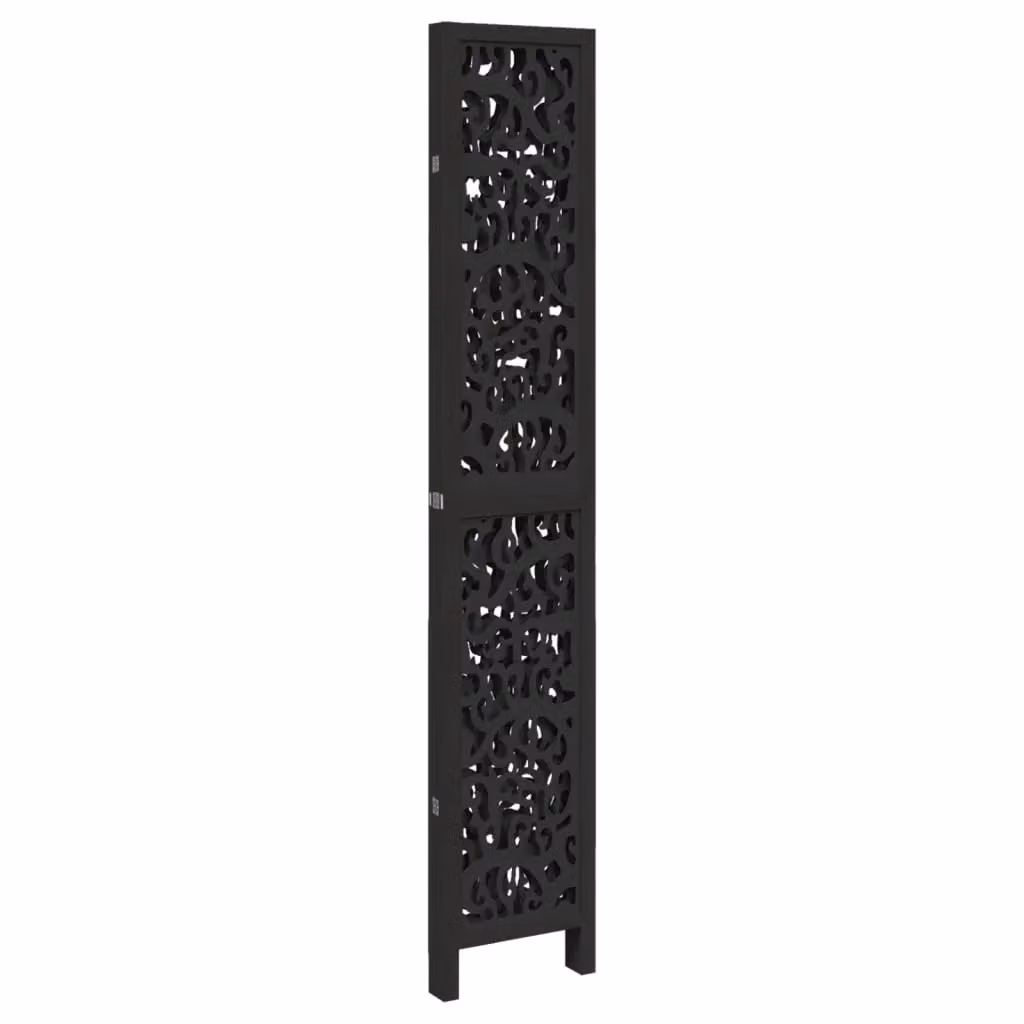 Berkfield Home 4-Panel Black Solid Paulownia Wood Room Divider – 3