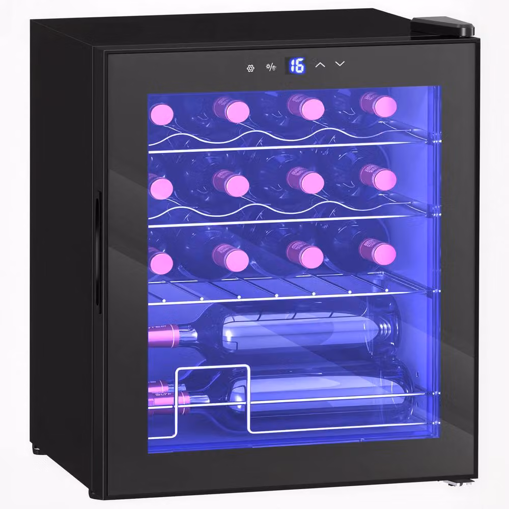 HOMCOM 16 Bottle Wine Cooler with Adjustable Temperature Control and LED Interior Light, Black – 2