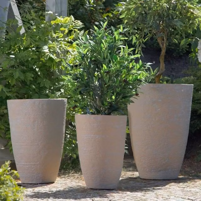 Wyld and Coco Tall Stone Plant Pot in Beige, W/D/H: 43 x 43 x 60 cm