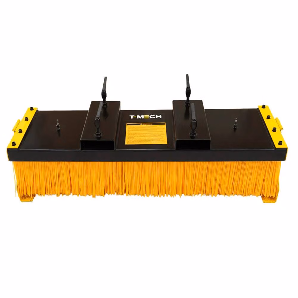 Monstershop Forklift Sweeper Brush Attachment with Stands in Orange and Yellow, 130 cm Wide Heavy Duty Steel Push Broom with Replaceable Polypropylene Bristles – 4