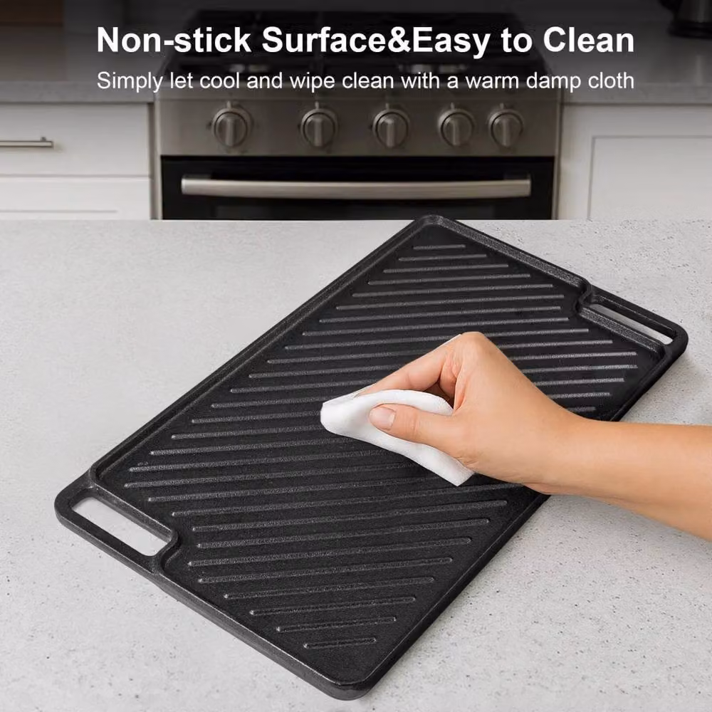 Kelvenix Cast Iron Griddle Pan, Pre-Seasoned Non-Stick BBQ Grill Pan, Black – 4