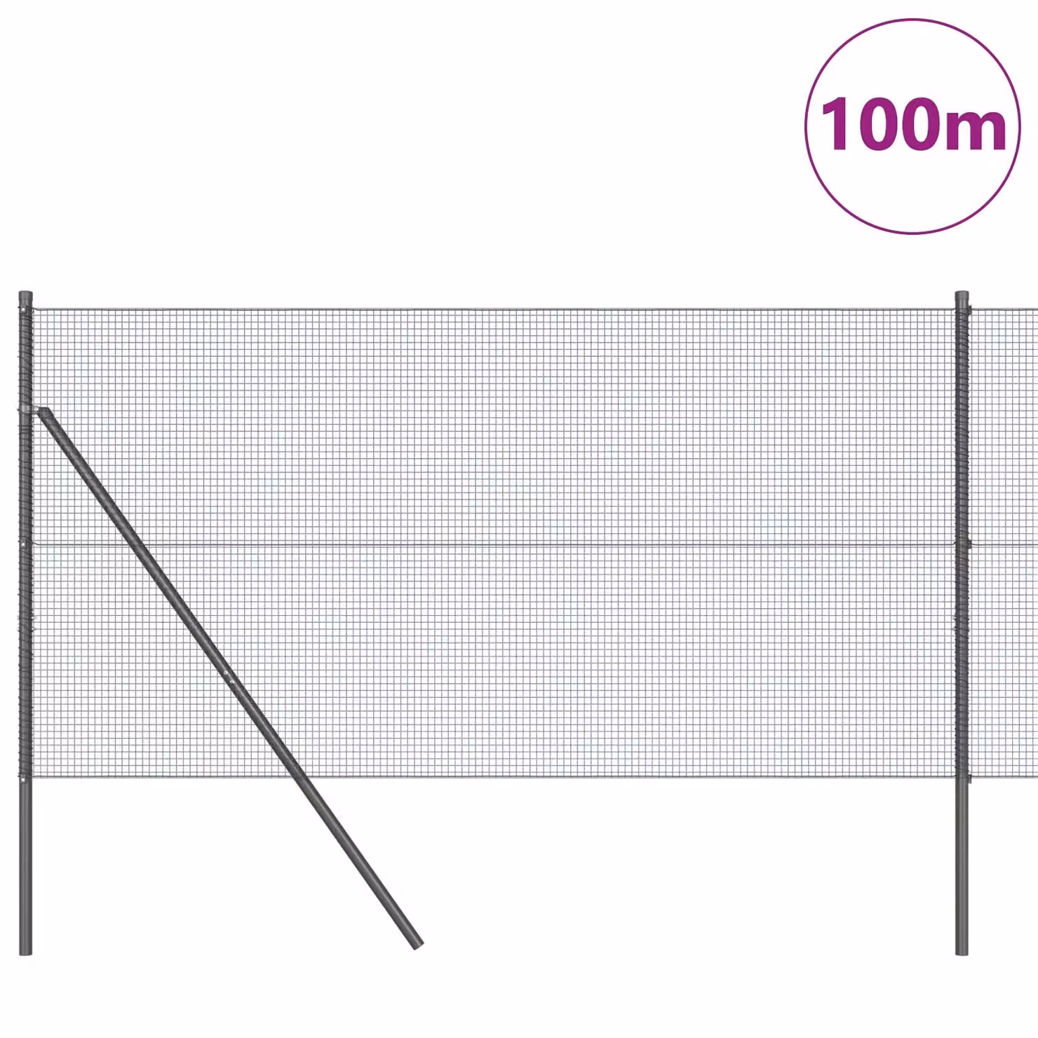 Berkfield Home Grey Powder-Coated Steel Single-Bar Welded Wire Fence with 13 Round Posts, 1 x 100 m – 2