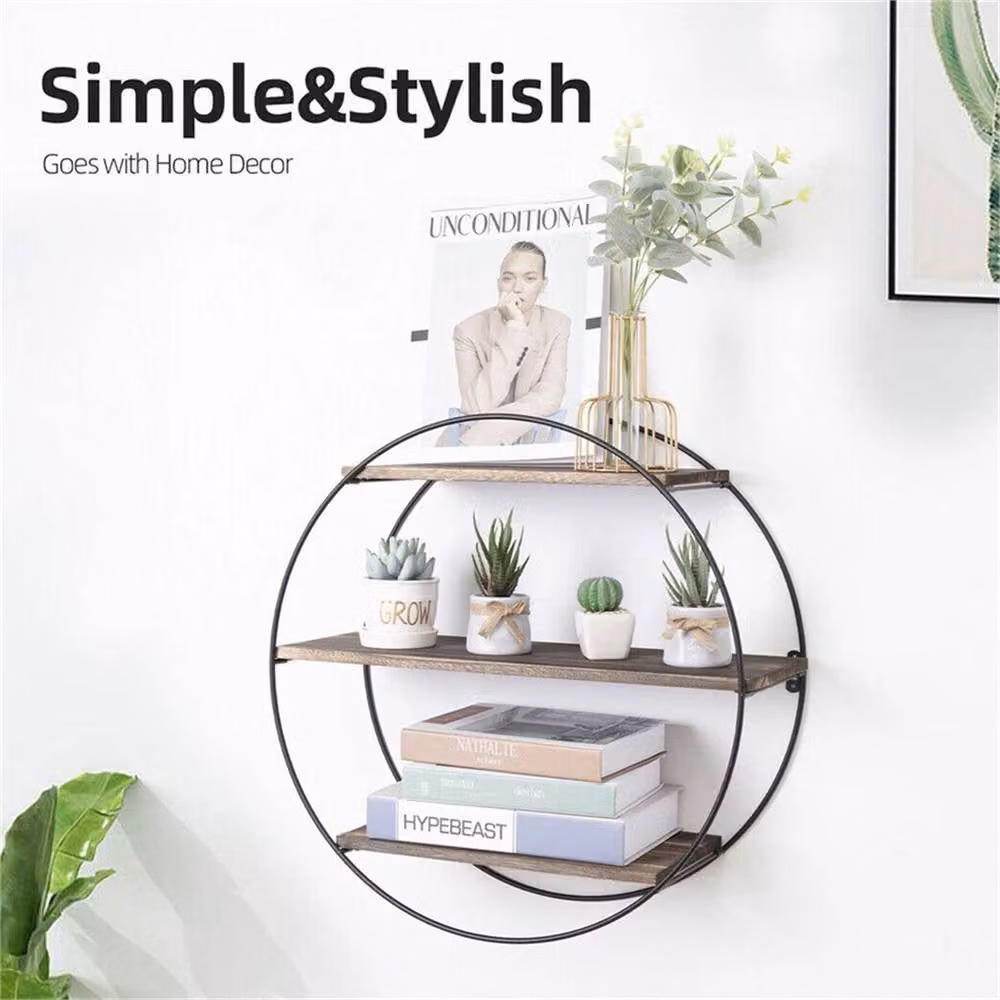 Nordara 3 Tier Wall Mounted Industrial Storage Shelves with Black Metal Frame and Pine Wood – 4