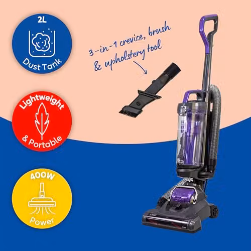 Russell Hobbs Athena2 Pet Upright Vacuum Cleaner in Grey and Blue with 400W Motor, Turbo Brush and Pet Hair Tools RHUV5601 – 2