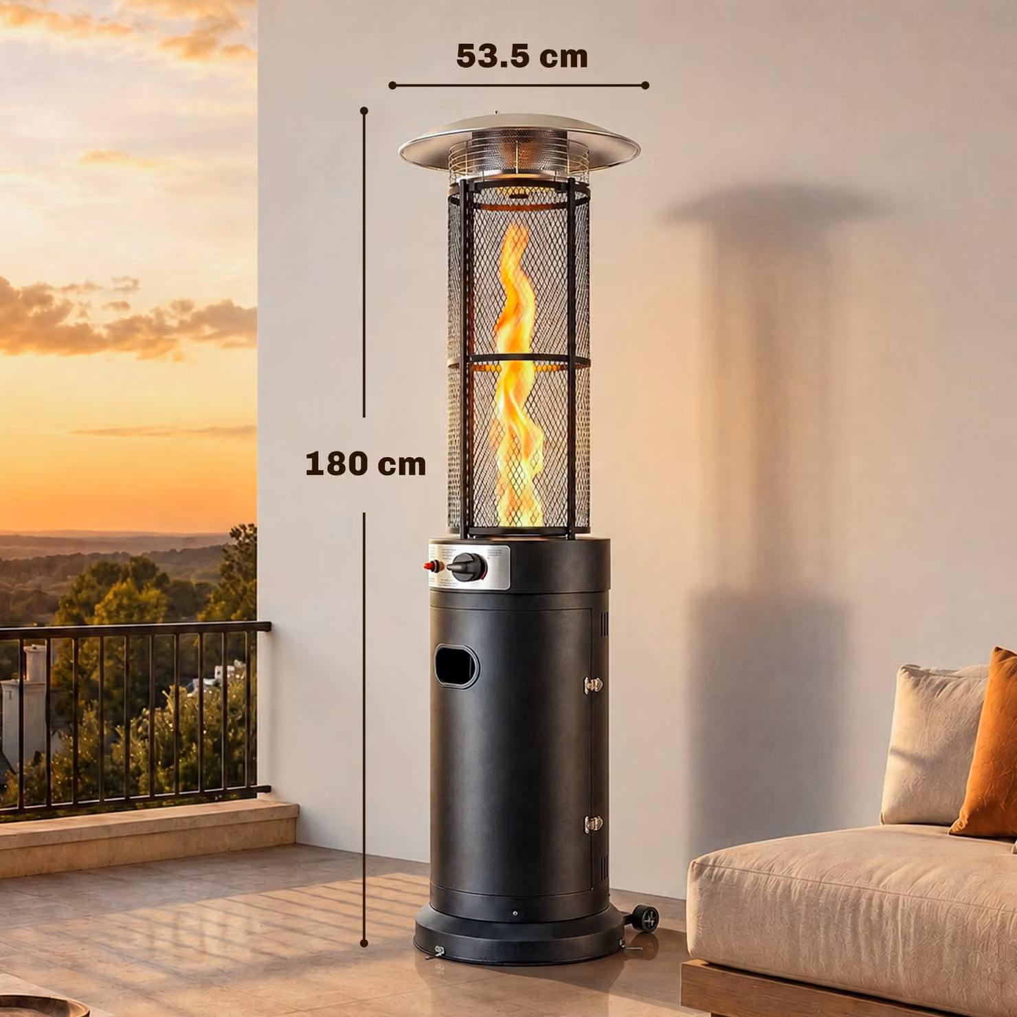 Outsunny 11 kW Freestanding Gas Patio Heater in Black with Adjustable Height, Pulse Ignition and Tip-Over Switch – 3