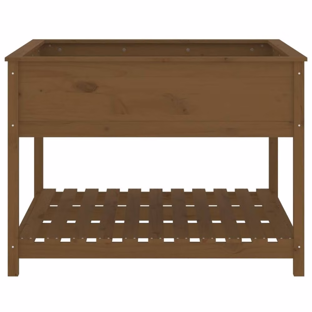 Berkfield Rustic Wooden Raised Bed Planter with Shelf, Brown Pine Wood, W/D/H: 111.5 x 111.5 x 81 cm – 4