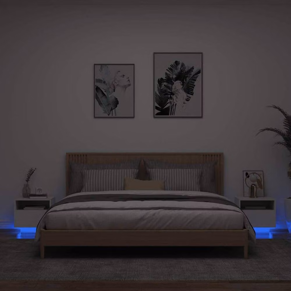Berkfield Home Set of 2 White Modern Bedside Cabinets with Integrated LED Lighting, W/D/H: 40 x 39 x 37 cm – 1