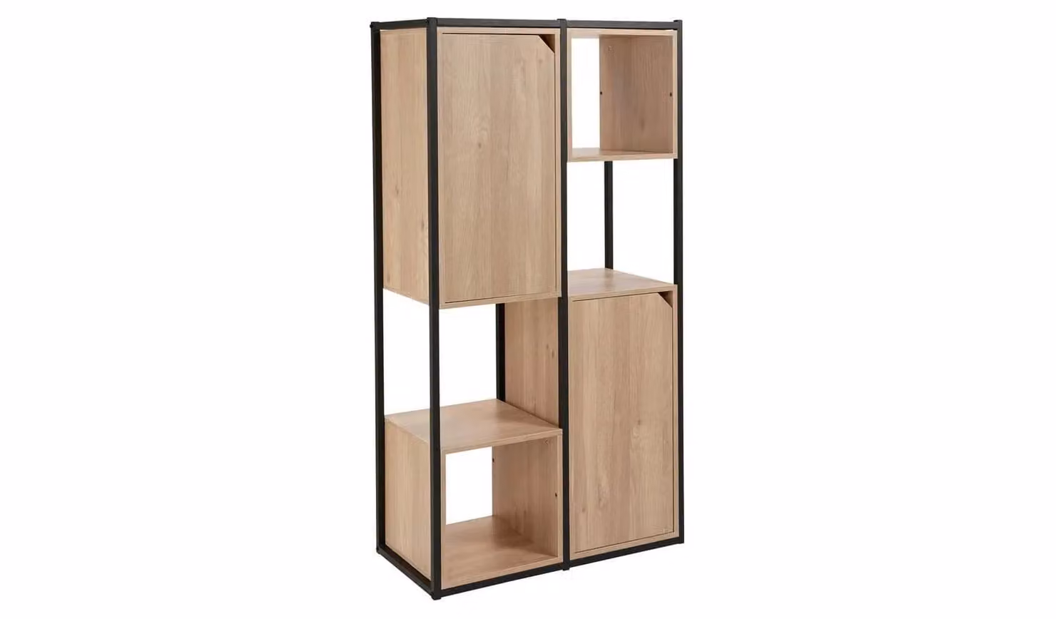 Cheap Furniture Warehouse Loft Living Industrial Shelving Unit in Light Oak and Black, H 150.5 x W 79.0 x D 37.5 cm