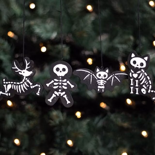 Uniqueful Set of 4 Black Creepy Skeleton Cookie Ornaments