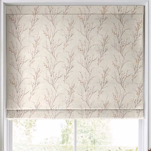 Laura Ashley Pussy Willow Embroidered Blackout Roman Blind in Blush Pink and Beige