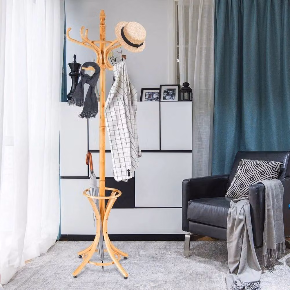 NESTLUNE Free Standing Birch Wood Coat Rack and Hat Hanger in Brown, Height: 100 cm – 3