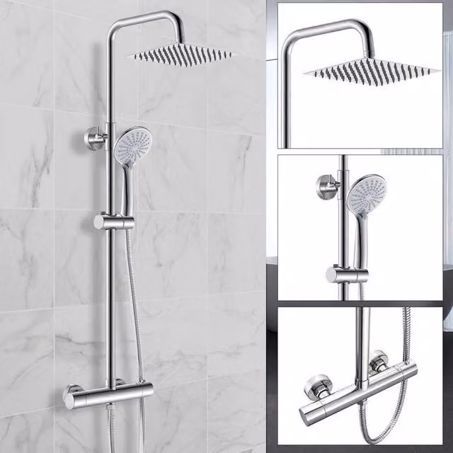PAWNORA Twin Head Round Bathroom Shower Mixer in Silver and Chrome