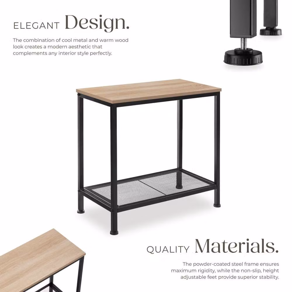 tectake Filton Bedside Table in Oak and Black, W/D/H: 30.5 x 30.5 x 60.5 cm – 6