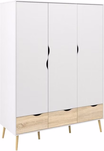 Furniture To Go Oslo Scandinavian 3-Door 3-Drawer Wardrobe in White