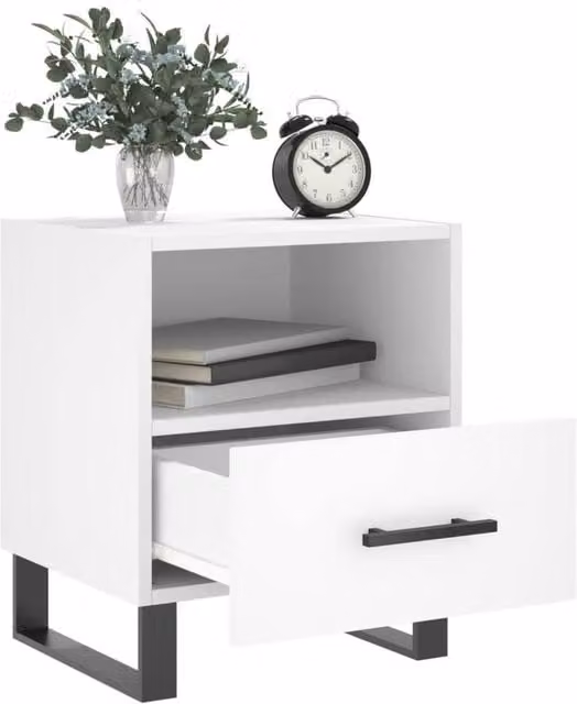 Berkfield Home Modern Bedside Cabinets, 2 Piece, White, W: 40 cm, D: 35 cm, H: 47.5 cm