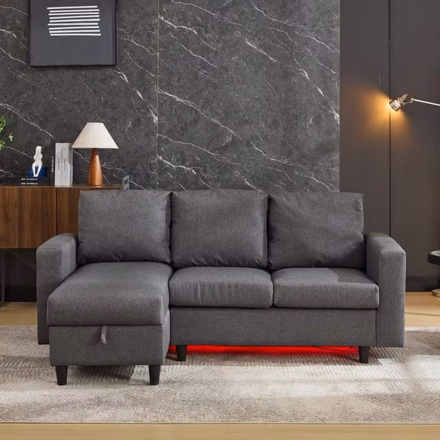 Aosom UK L-Shaped Reversible Corner Sofa in Grey with Hidden Storage and USB Charging, W/D/H: 180 x 120 x 72 cm – 1