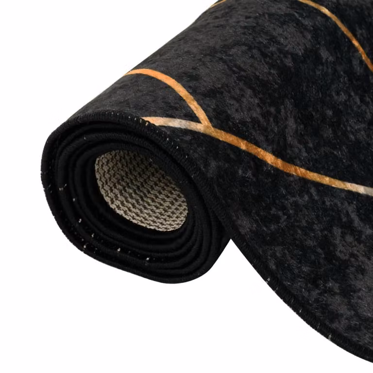 Berkfield Home Washable Round Anti Slip Rug in Black and Gold